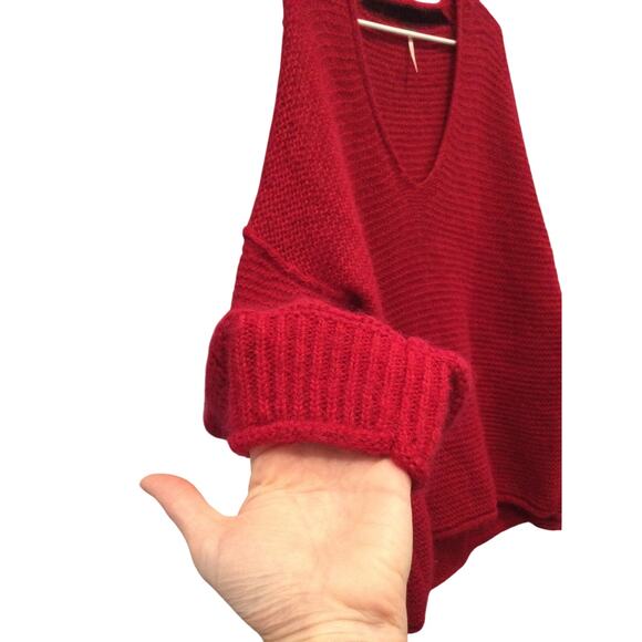 Free People Womens Alpaca Blend Sweater Size Medium All Mine Oversized Red Fall - Picture 9 of 12